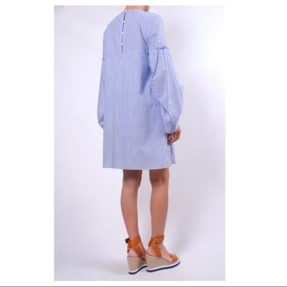 TIBI Elliot Striped Trapeze Dress Blue Dropped Shoulders BalloonSleeves Women 4